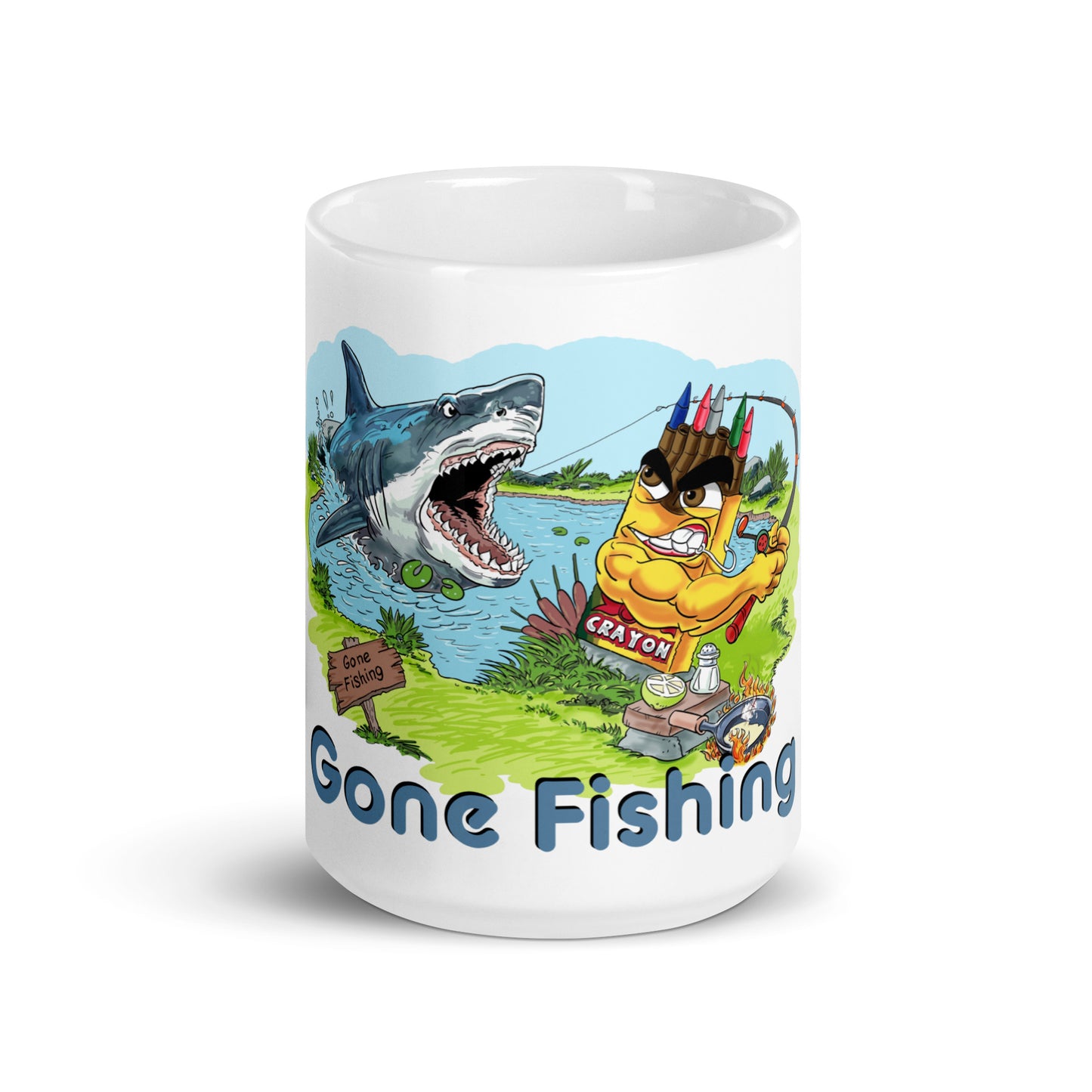 Gone Fishing - White glossy mug